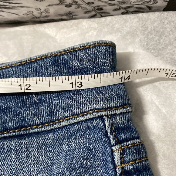 M1858 | Emery 5 Pocket Blue Denim Mini Skirt - distressed Hem - Small - Picture 4 of 9